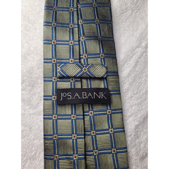 Jos. A. Bank green blue square geometric silk tie - Picture 5 of 6